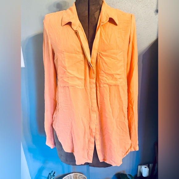 Chelsea & Violet Tops - Button Down Shirt Long Sleeve Collared Orange Top Blouse Casual